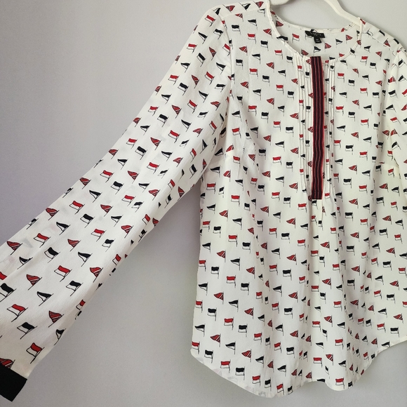 Talbots Nautical Flag Print Long Sleeve Popover Blouse Size 12 Petite - Picture 6 of 12